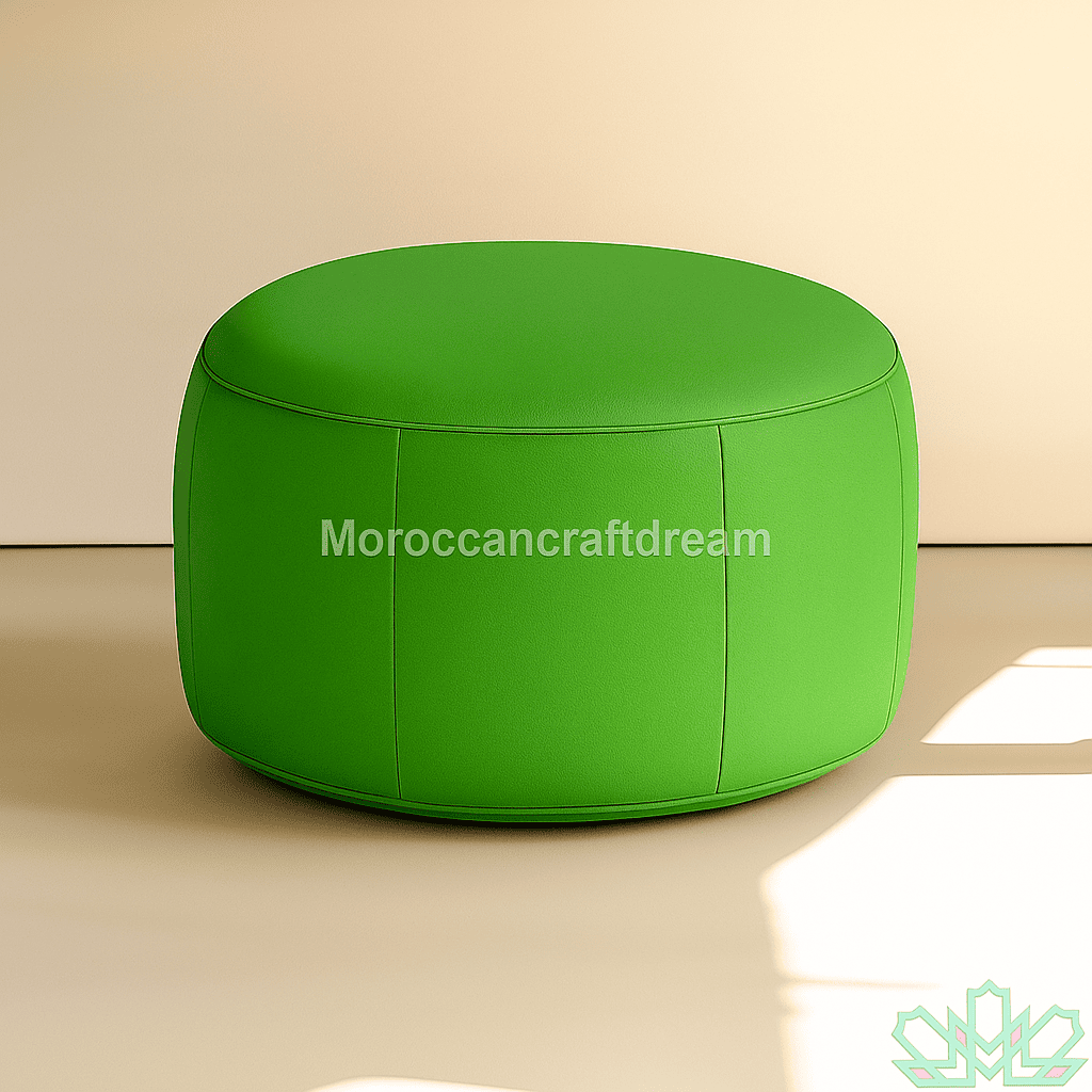 Handmade Pistachio Leather Round Moroccan pouf Ottoman MCP1PS
