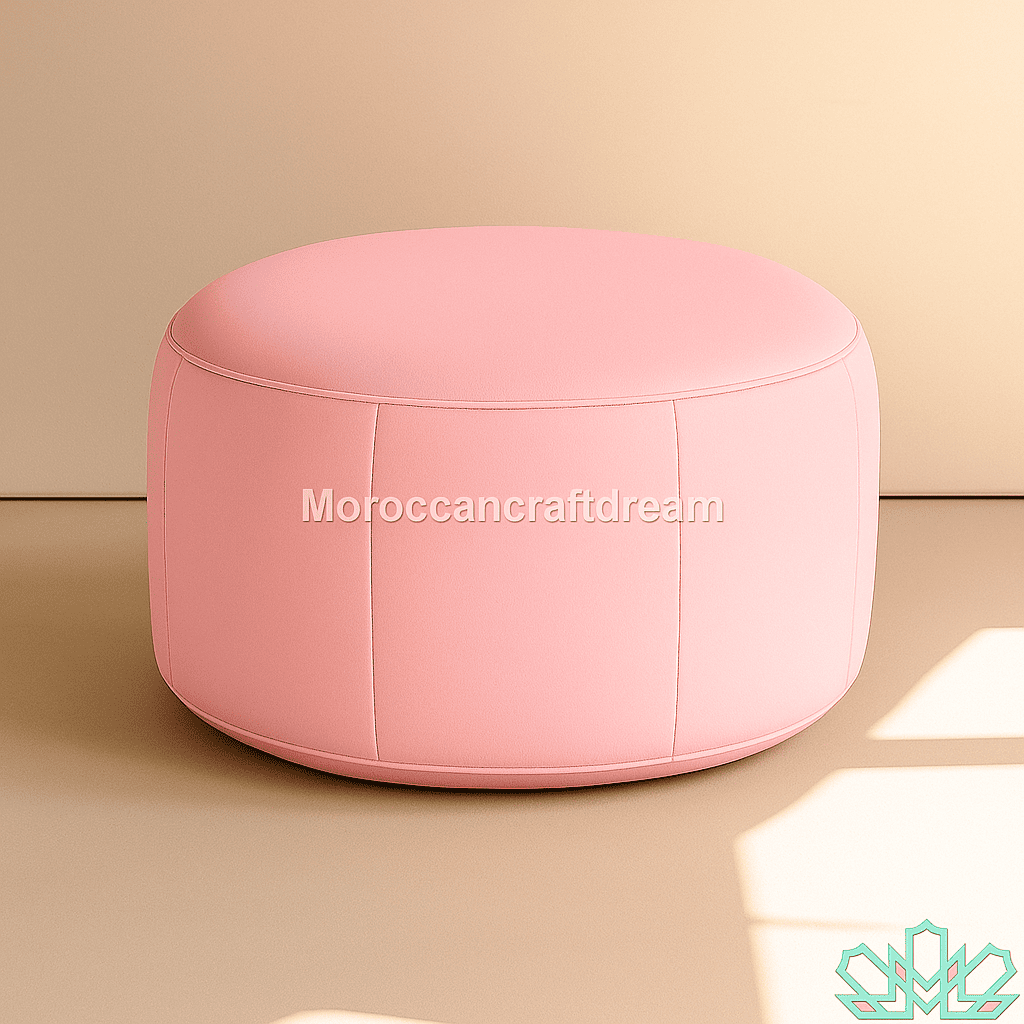 Handmade LIght Pink Leather Round Moroccan pouf Ottoman MCP1PI