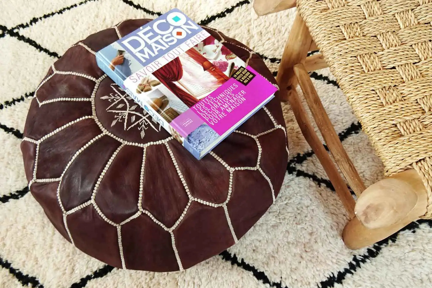 handcrafted chocolate leather ottoman moroccan pouf