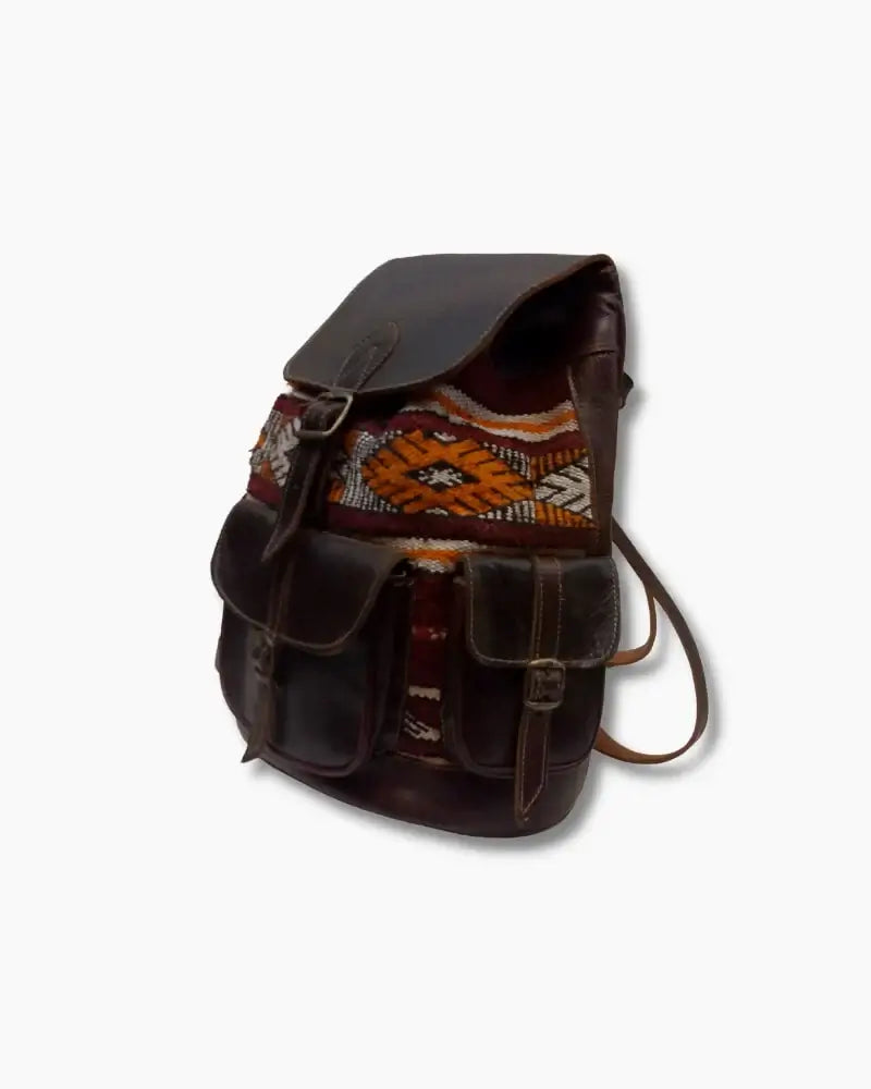 Handcrafted Moroccan leather bag purse in natural brown, featuring traditional stitching and a minimalist design, made from eco-friendly materials