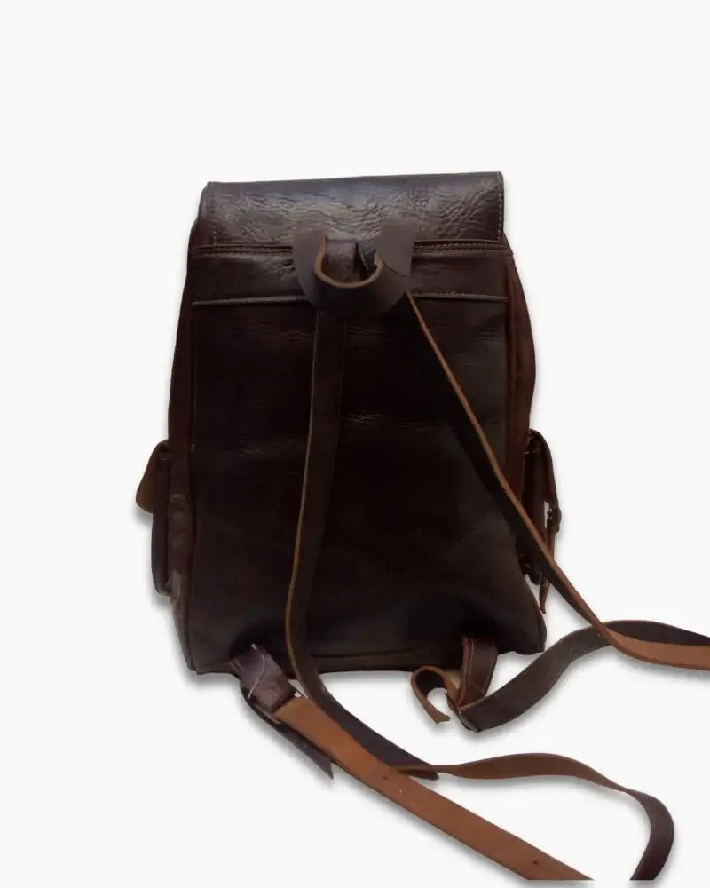 Handcrafted Moroccan leather bag purse in natural brown, featuring traditional stitching and a minimalist design, made from eco-friendly materials