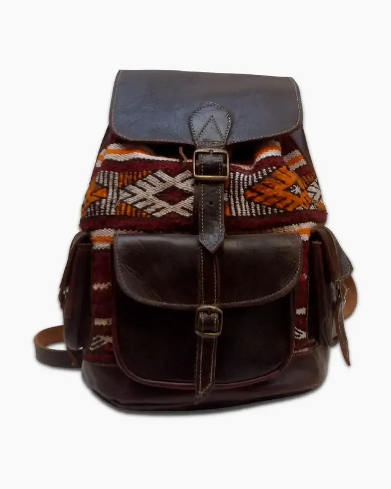 boho leather backpack purse Handmade Moroccan Leather Bag Kilim HB1KI