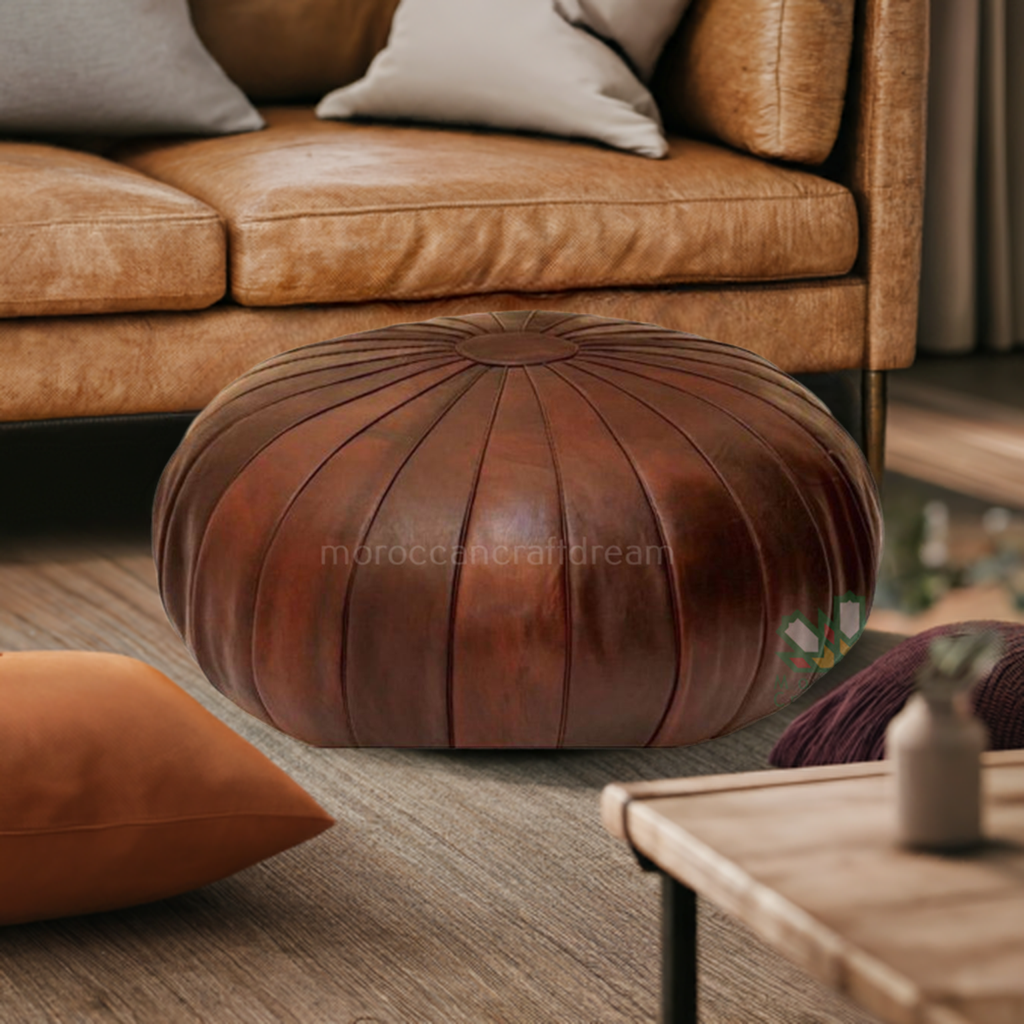 Pouf de luxe marocain en cuir fabriqué à la main en gros 20x20x14" / 50x50x35cm