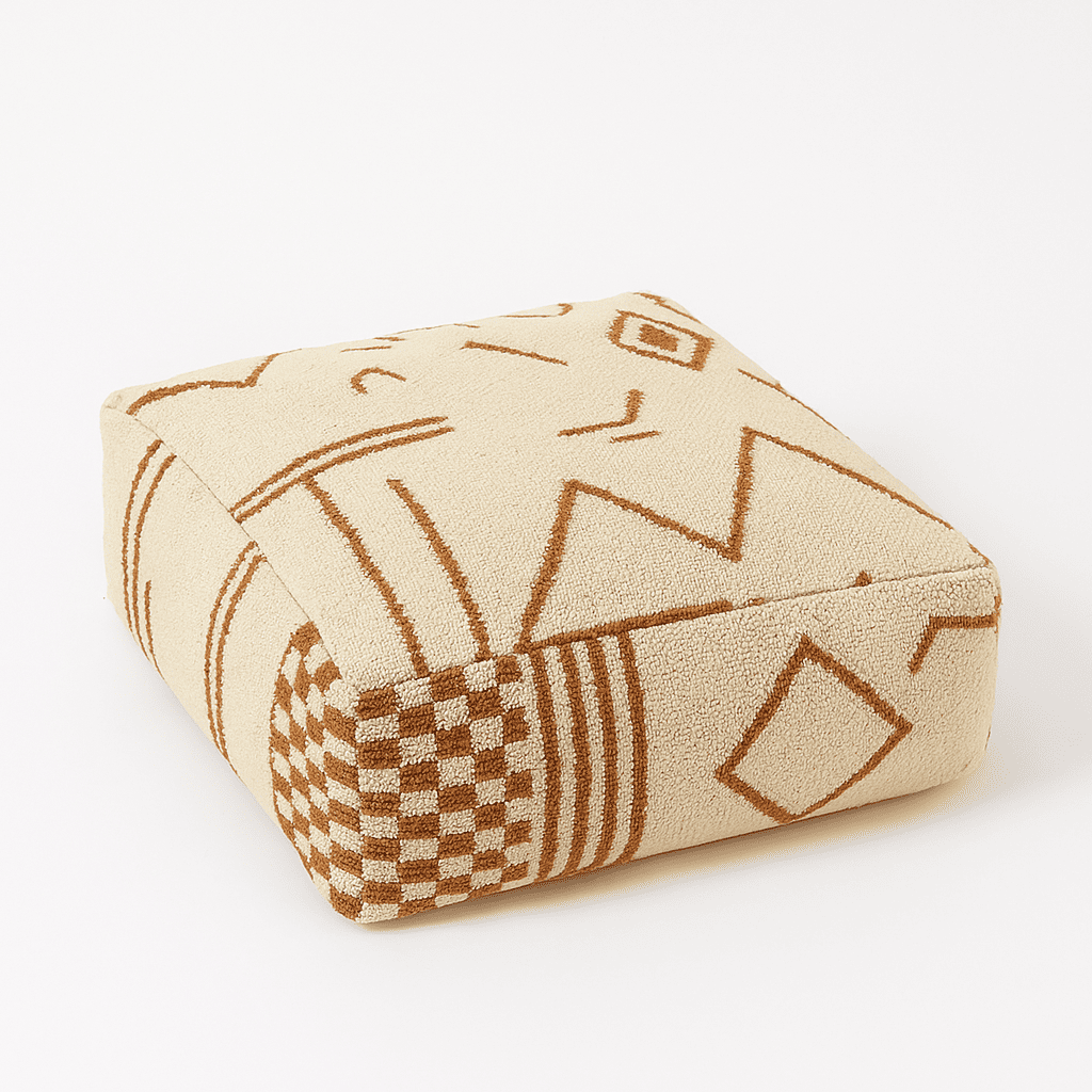 white moroccan pouf kilim style with brown effect