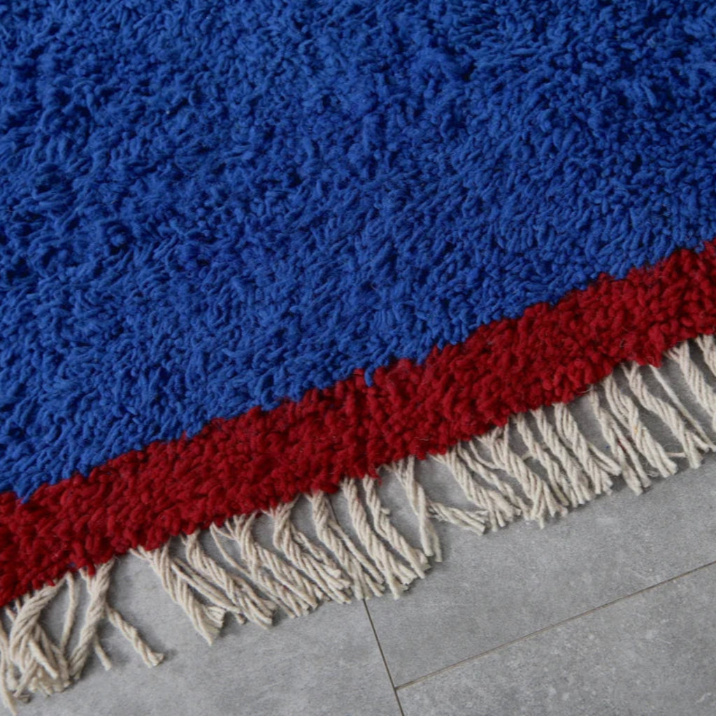 handmade berber area rug blue color moroccan design bohemian carpet