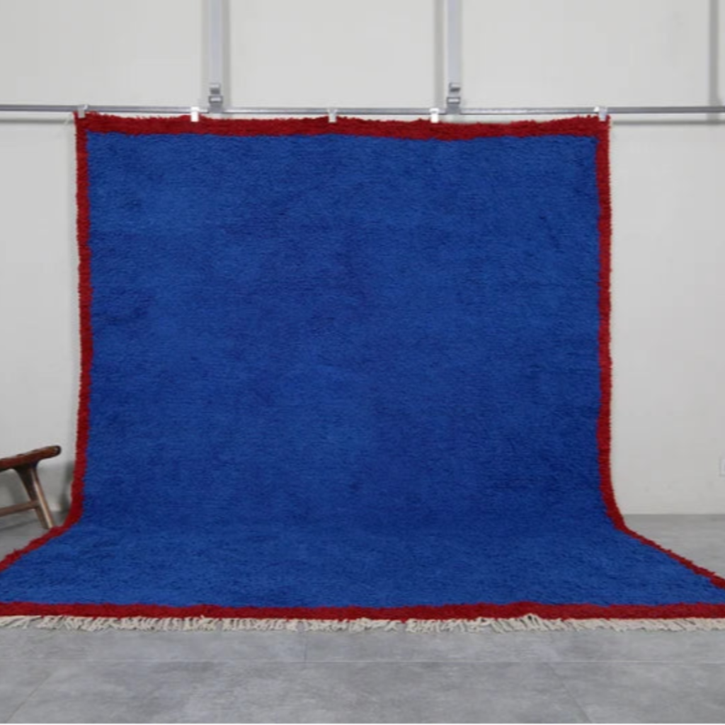 handmade berber area rug blue color moroccan design