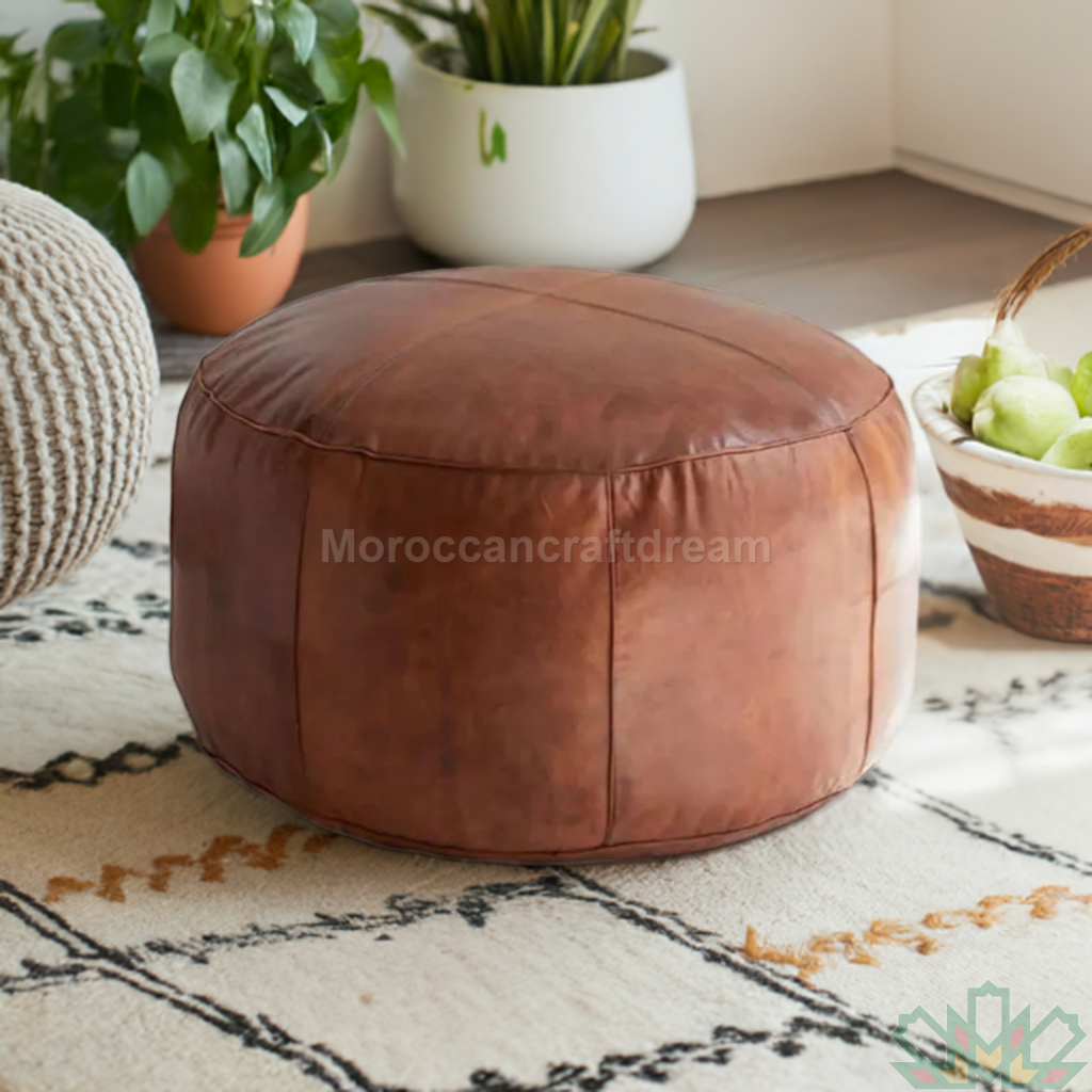 chocolate brown handmade moroccan pouf leather ottoman used as footstool coffee table