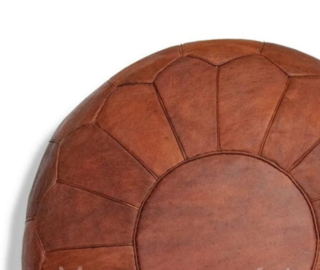 handcrafted leather ottoman brown moroccan pouf