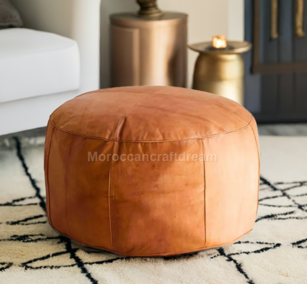 caramel handcrafted leather ottoman coffee table footstool