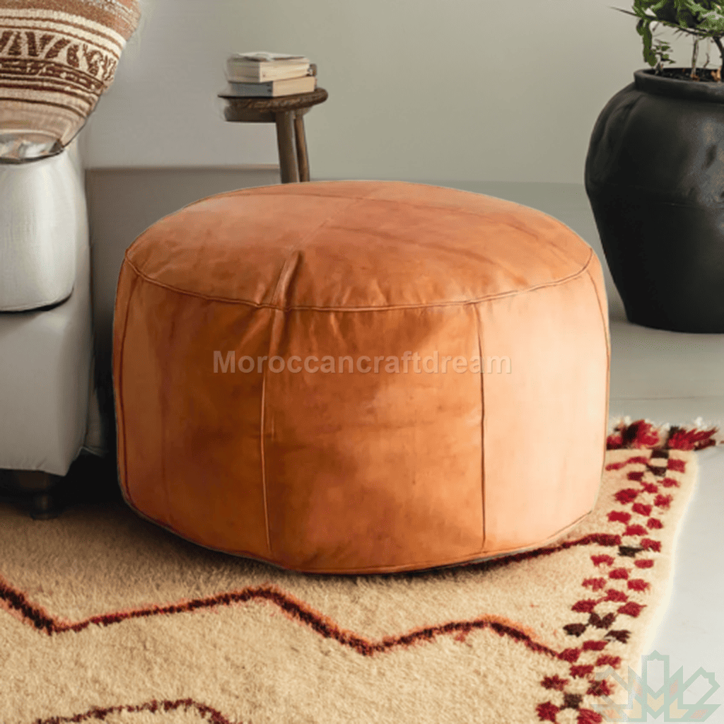 caramel handmade leather ottoman coffee table footstool pouffe
