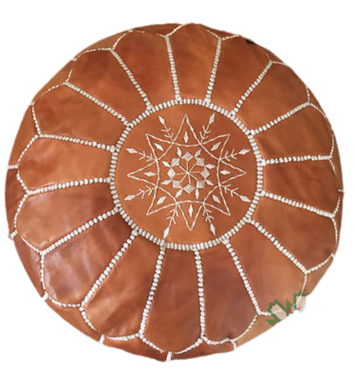 large round leather ottoman coffee table footstool moroccan pouf caramel