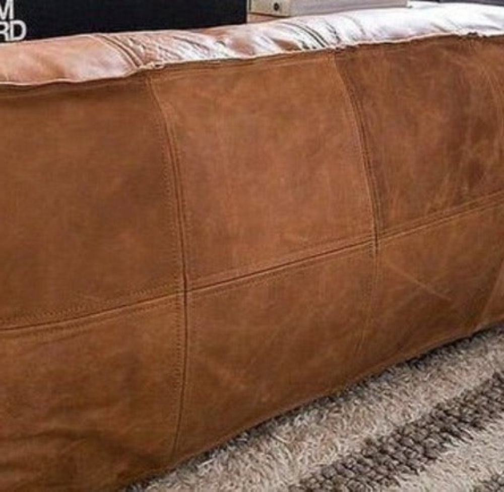Handmade light caramel darky large pouf, leather ottoman coffee table, designed to enhance any living room with style and functionality