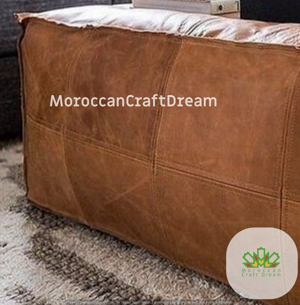 Handcrafted light caramel darky large pouf, leather pouf coffee table, designed to enhance any space with style and functionality