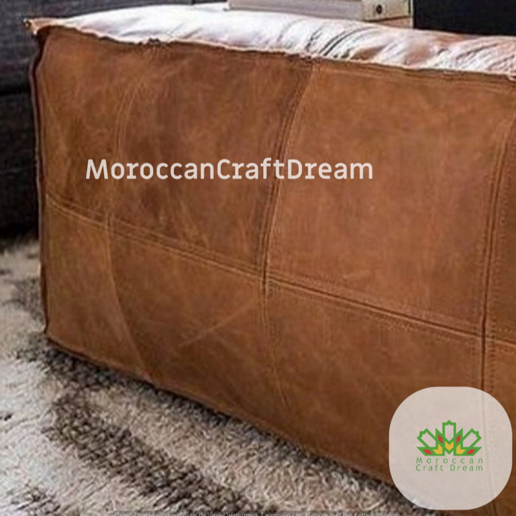 Handcrafted light caramel darky large pouf, leather pouf coffee table, designed to enhance any space with style and functionality