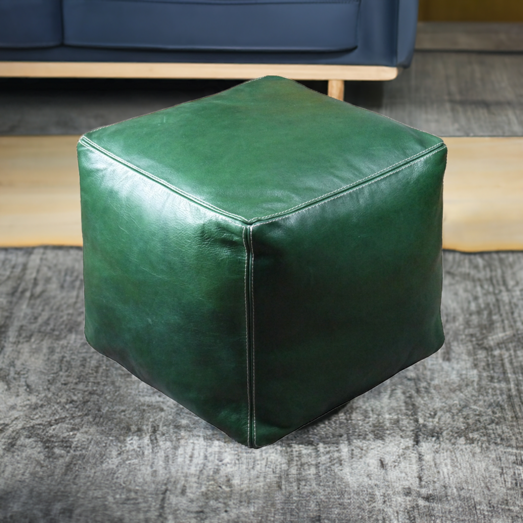 Green leather ottoman moroccan pouf