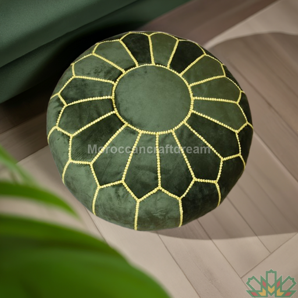 handcrafted green velvet ottoman moroccan pouf
