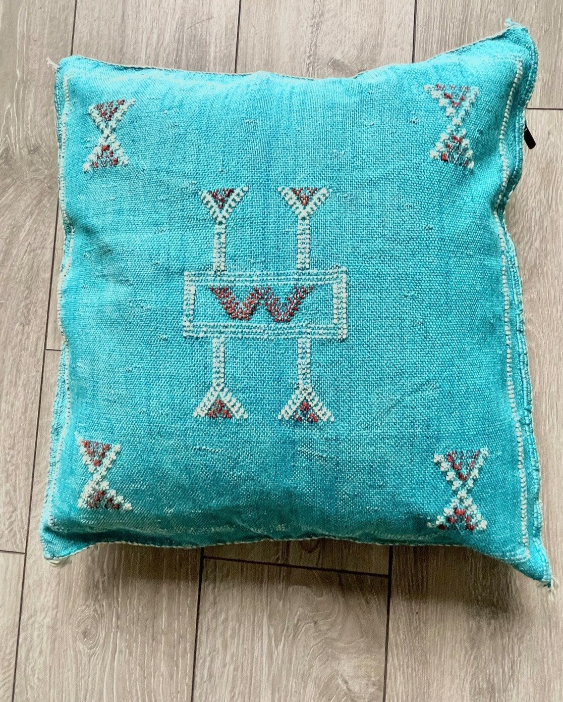 Sky Blue Cactus Silk Sabra Pillow – Handwoven Elegance