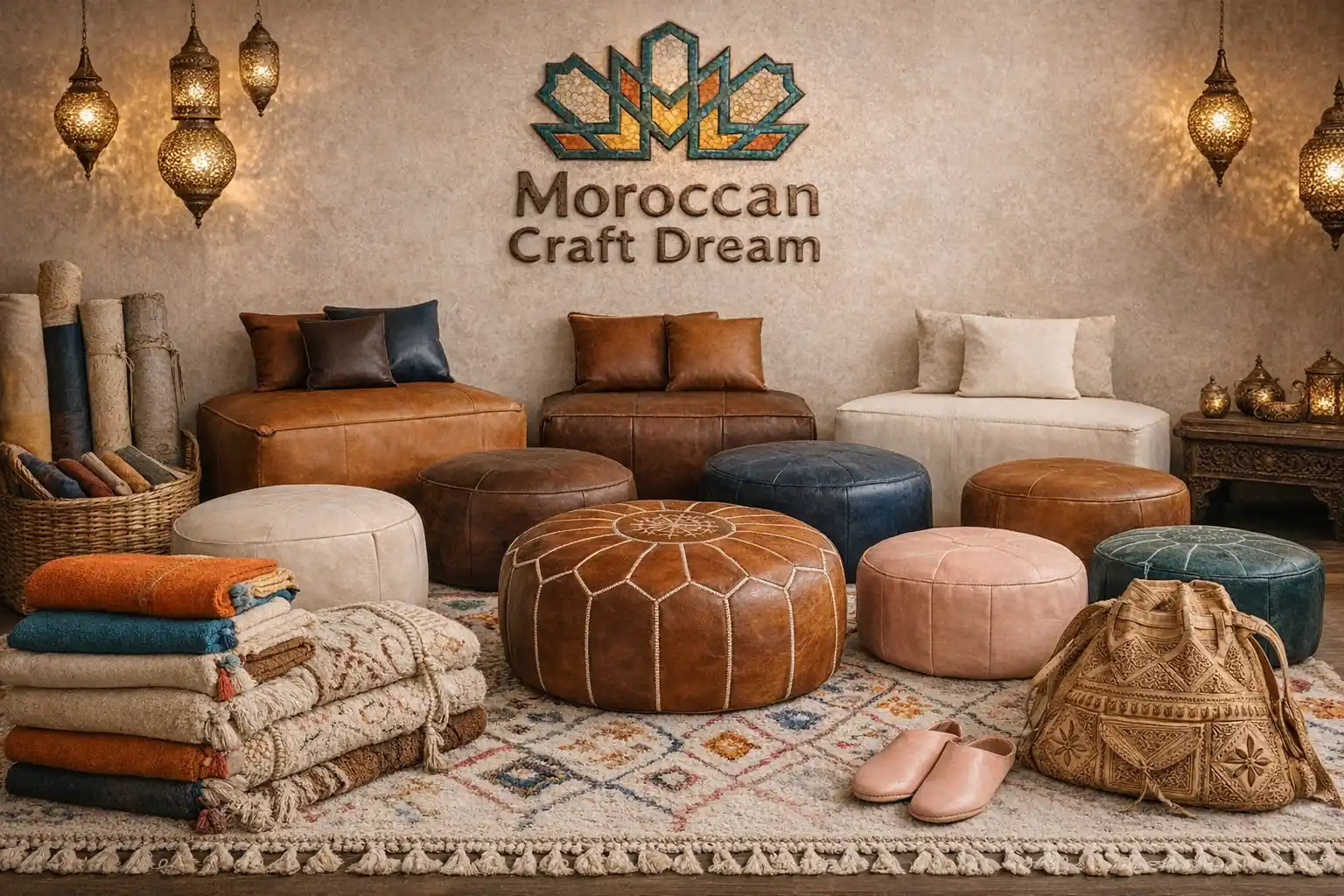 Handmade Leather Ottomans & Berber Rugs | Moroccan Decor Handmade Leather Ottomans & Berber Rugs | Moroccan Decor