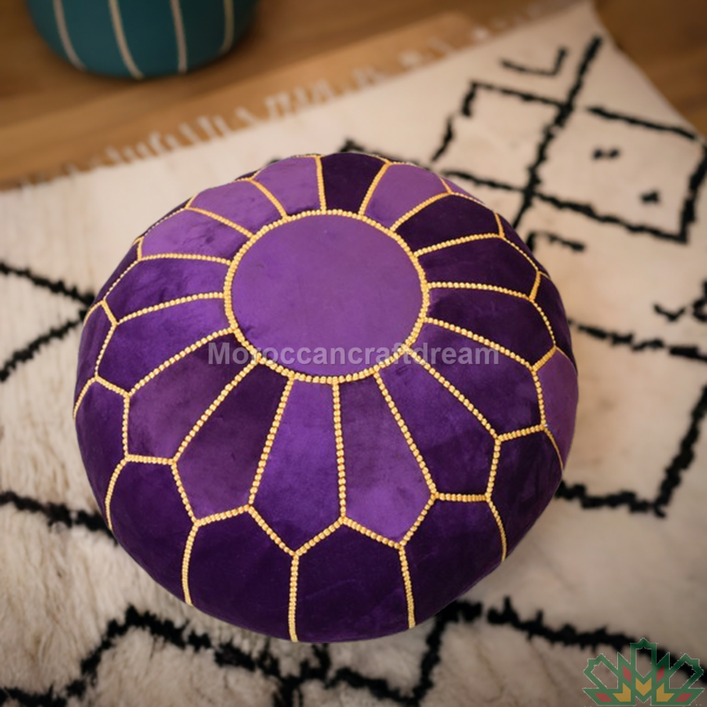handcrafted purple velvet ottoman moroccan pouf
