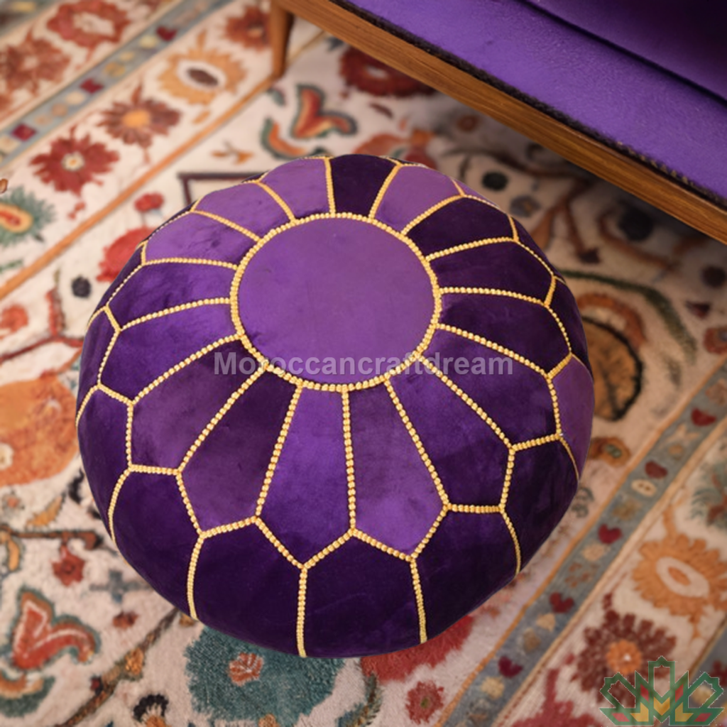 handmade purple velvet ottoman moroccan pouf