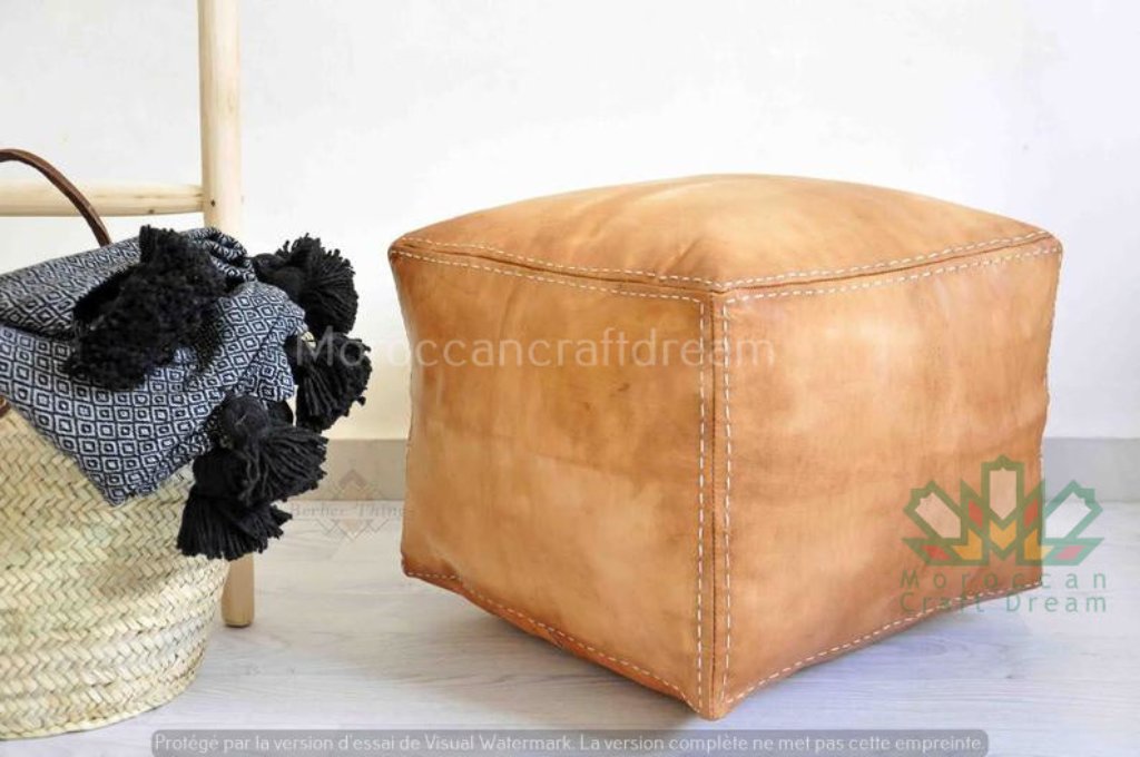 Pouf carré marocain en cuir fabriqué à la main en gros 18x18x18" / 45x45x45cm
