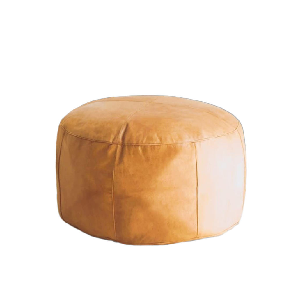 Authentic Light Caramel Tabac Large Round Leather Coffee Table CLP1TB