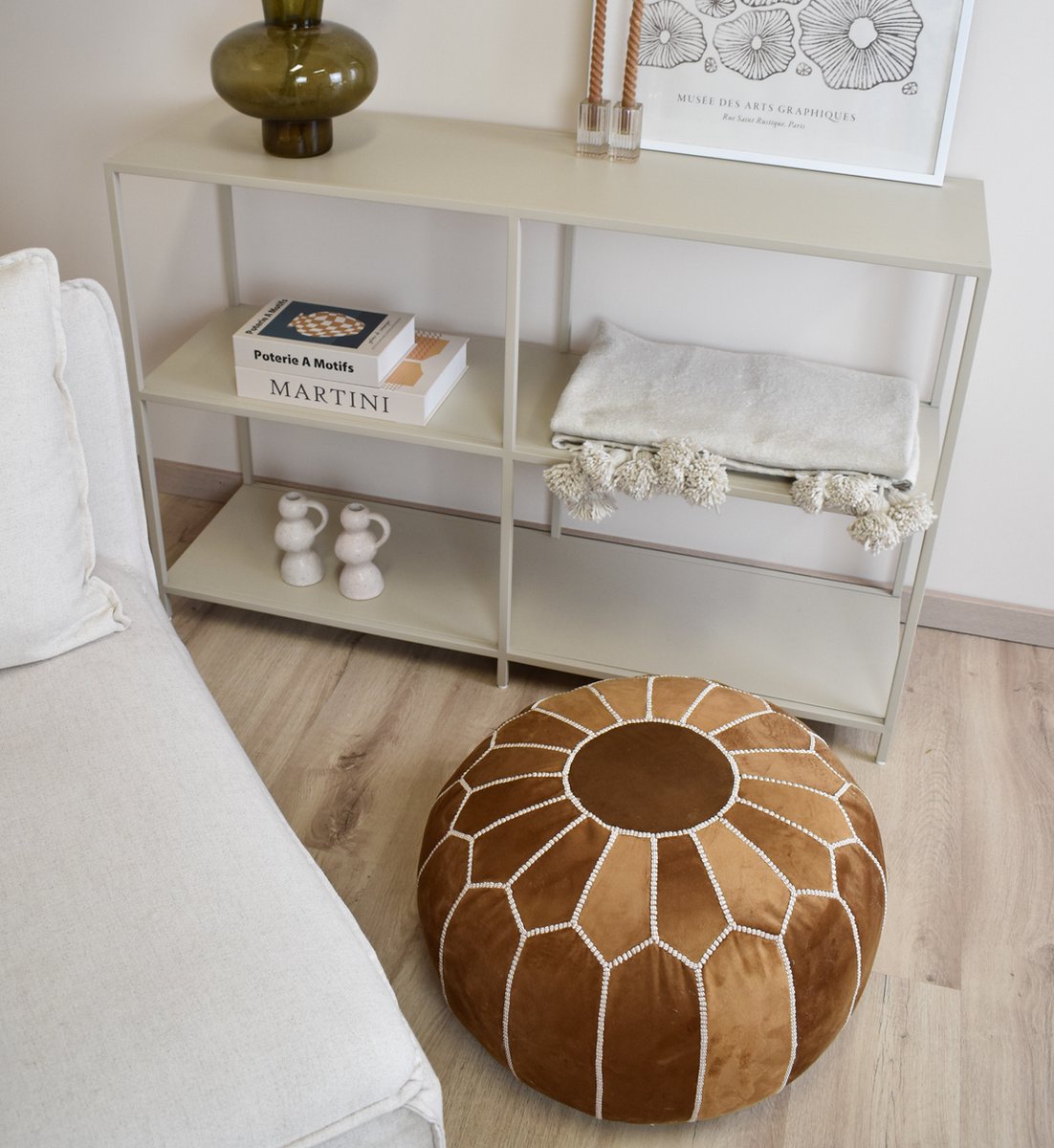 handcrafted caramel velvet moroccan pouf ottoman