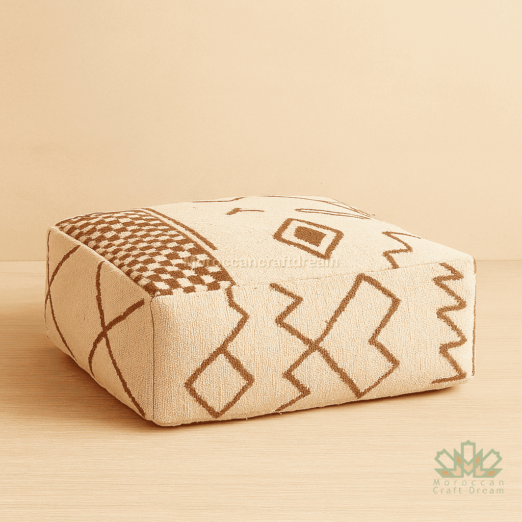 white brown kilim pouf made in wool