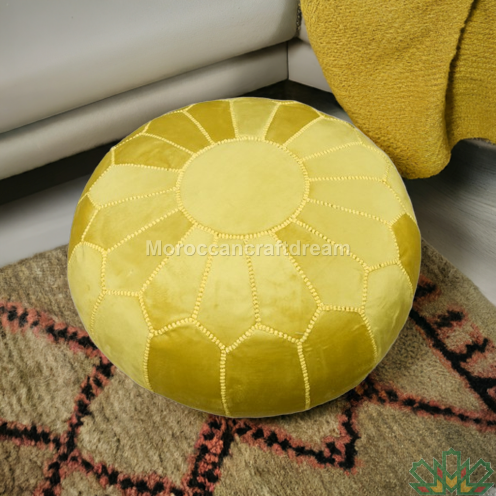 Pouf marocain de luxe en velours NOIR VP1BL