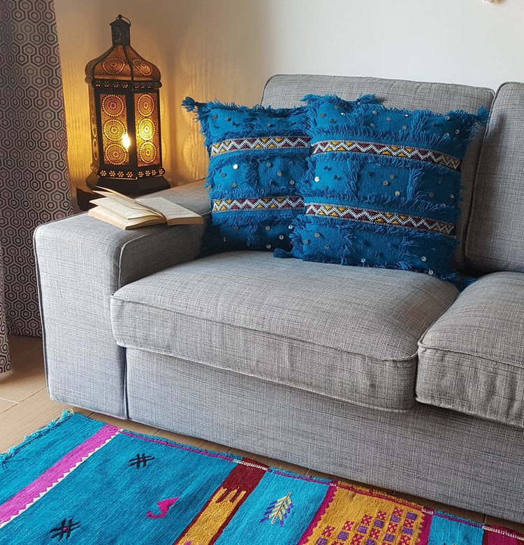 handmade moroccan pillow cushion bohemian blue 5