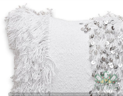 Moroccan Wedding Pillow Throw 60cm x 40cm, White Sequin Berber Cushion White 2