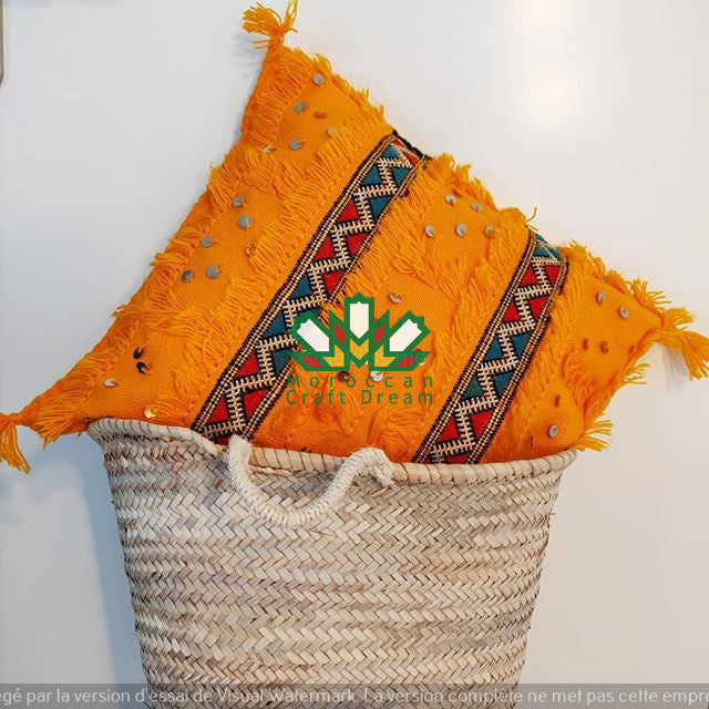 handmade moroccan pillow cushion bohemian mustard 2