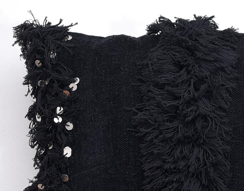 Moroccan Wedding Pillow Throw Berber Cushion Black WP1BL2