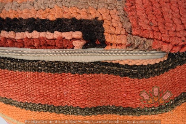 Kilim Moroccan poufs and ottomans made from rug and wool material, featuring vibrant patterns and traditional craftsmanship for stylish decor.