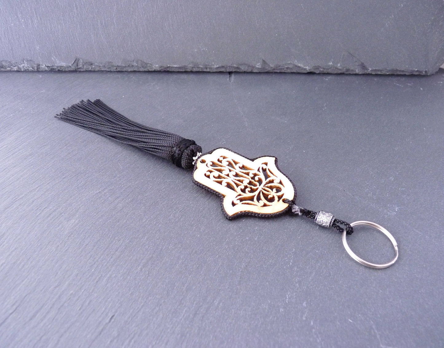moroccan silk tassel keyring hamsa khmissa 1