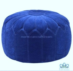 Moroccan poufs and ottomans footstool used as a coffee table, handcrafted in wool and velvet with traditional stitching and durable design