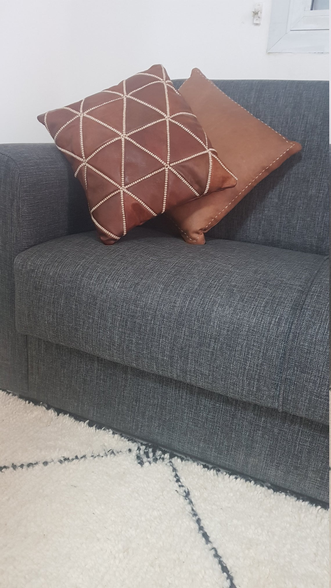 Leather Square Luxury Embroidered Pillow Light Brown EP2BR4