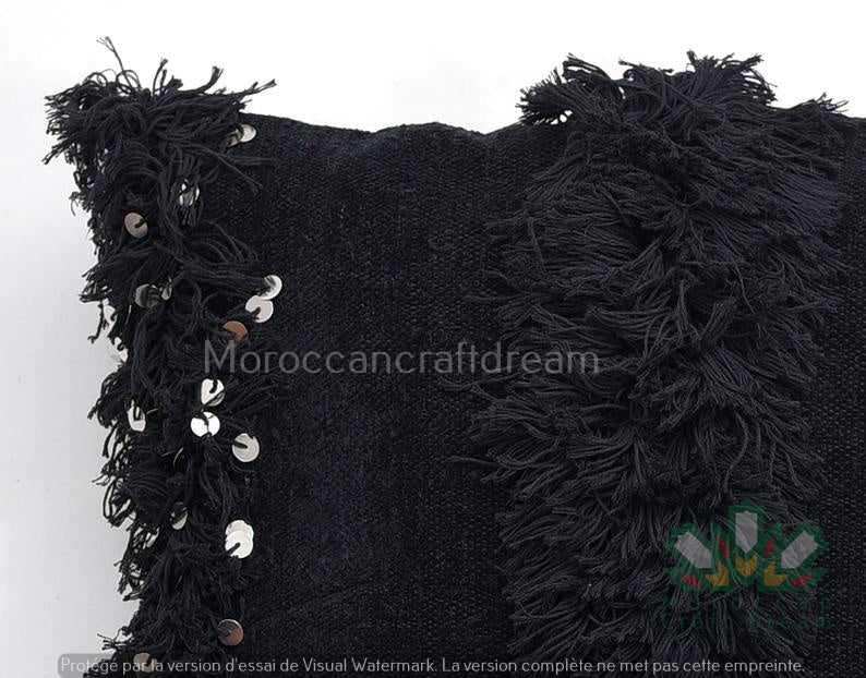 Moroccan Wedding Pillow Throw Berber Cushion Black WP1BL4