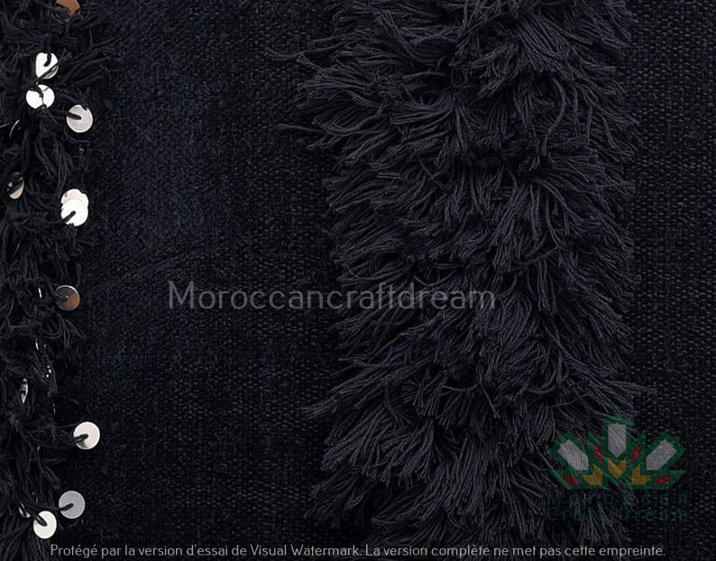 Moroccan Wedding Pillow Throw Berber Cushion Black WP1BL3