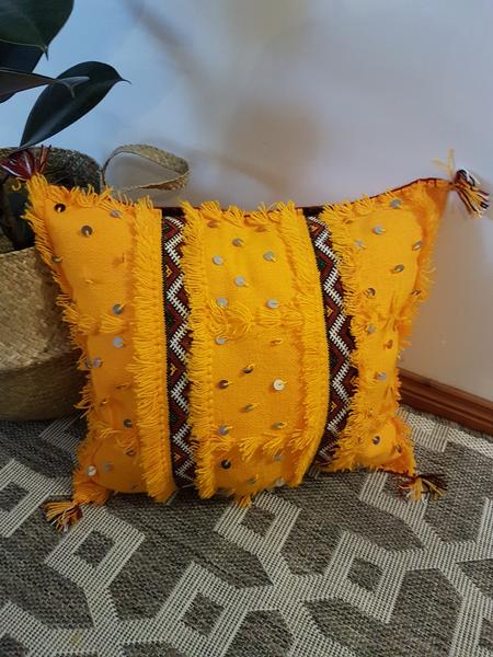 handmade moroccan pillow cushion bohemian mustard 3