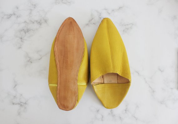 handmade leather slippers moroccan babouches yellow mustard
