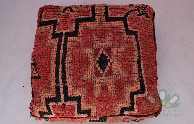 Kilim Moroccan poufs and ottomans made from rug and wool material, featuring vibrant patterns and traditional craftsmanship for stylish decor.