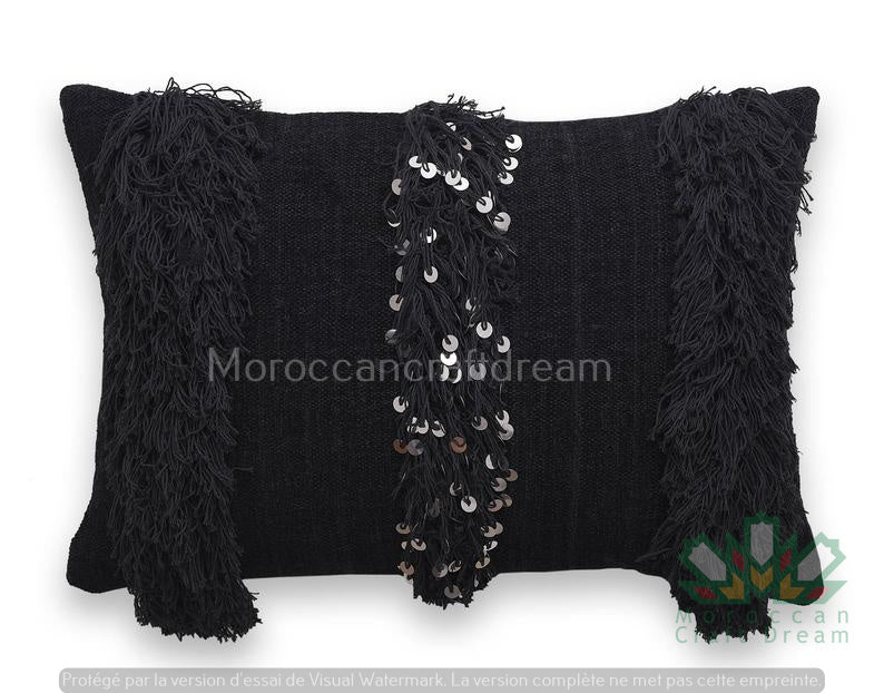 Moroccan Wedding Pillow Throw Berber Cushion Black WP1BL
