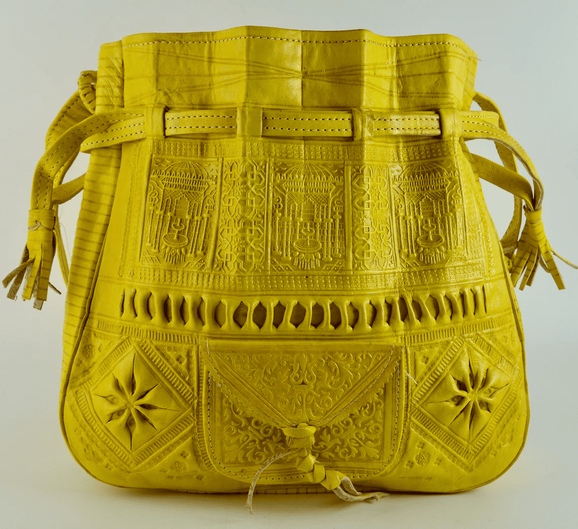 yellow leather bag, 100 % Handcrafted