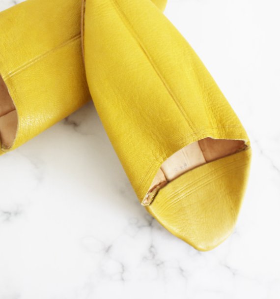 handmade leather slippers moroccan babouches yellow mustard 4