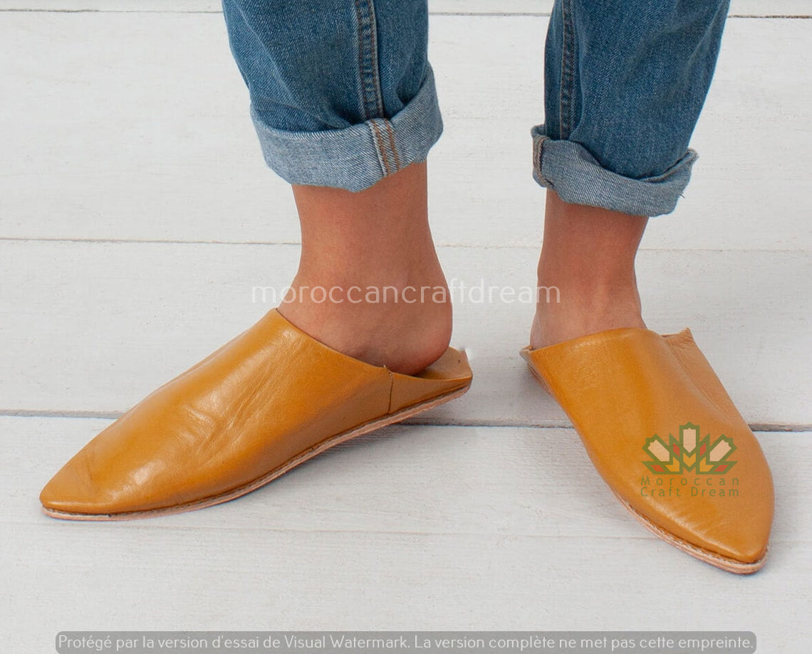 handmade leather slippers moroccan babouches marrakech mustard 3