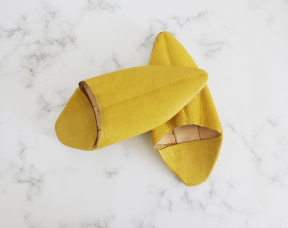 handmade leather slippers moroccan babouches yellow mustard 3