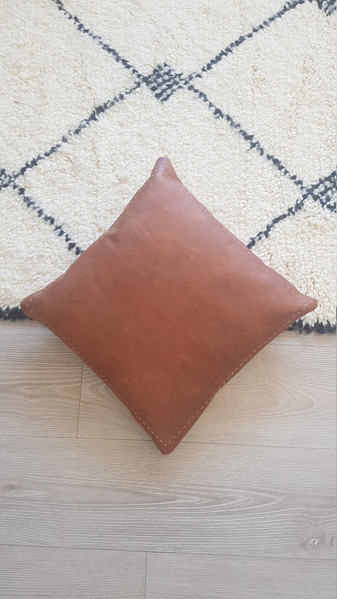Leather Square Luxury Embroidered Pillow Brown EP1BR2