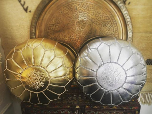 Set of 2 Luxury Leather Ottomans Gold & Silver MRP1GL MRP1SL