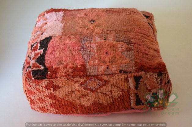 Kilim Moroccan poufs and ottomans made from rug and wool material, featuring vibrant patterns and traditional craftsmanship for stylish decor.